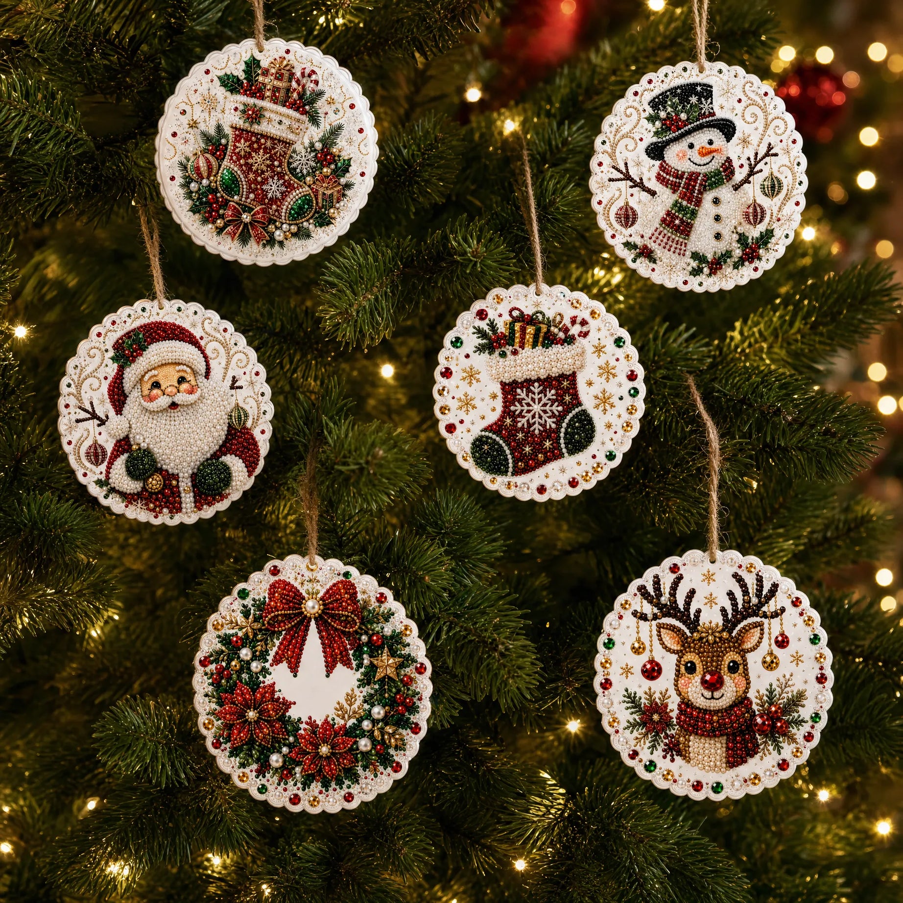 Christmas Wooden Ornaments DIY Pearls Diamond Painting Kit Rhinestone Art Pendants