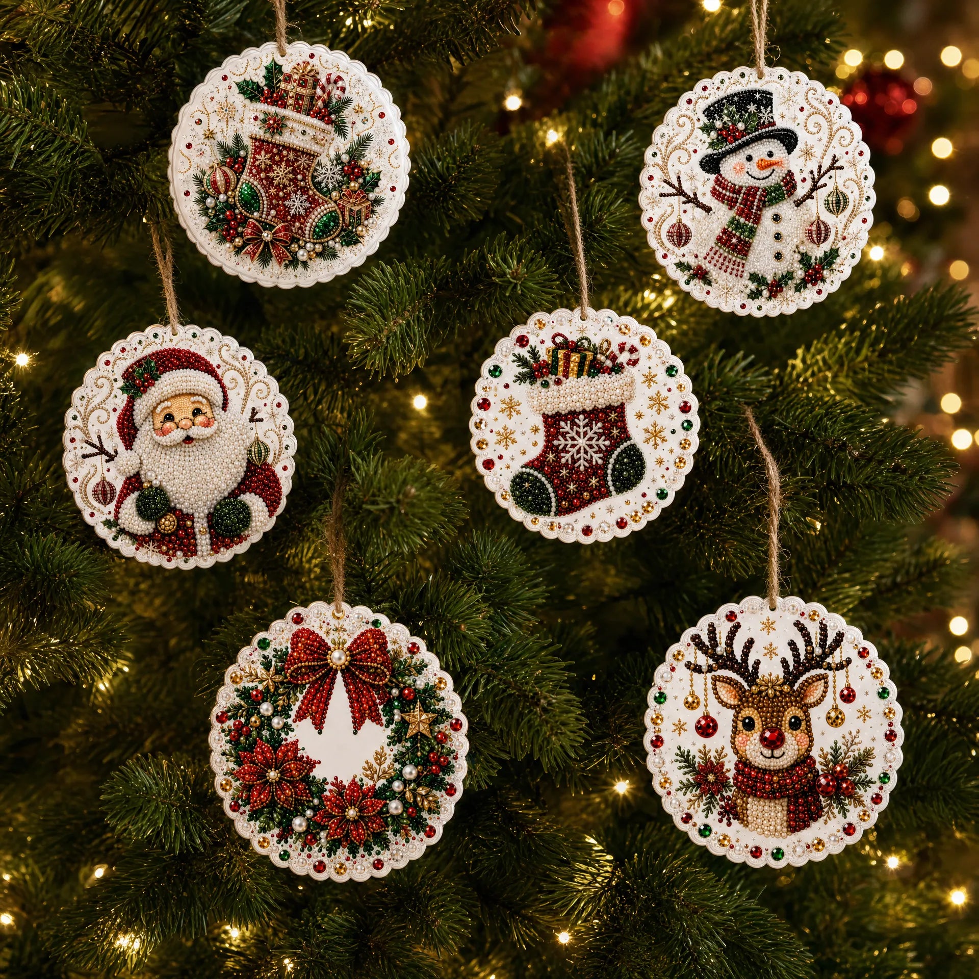 Christmas Wooden Ornaments DIY Pearls Diamond Painting Kit Rhinestone Art Pendants