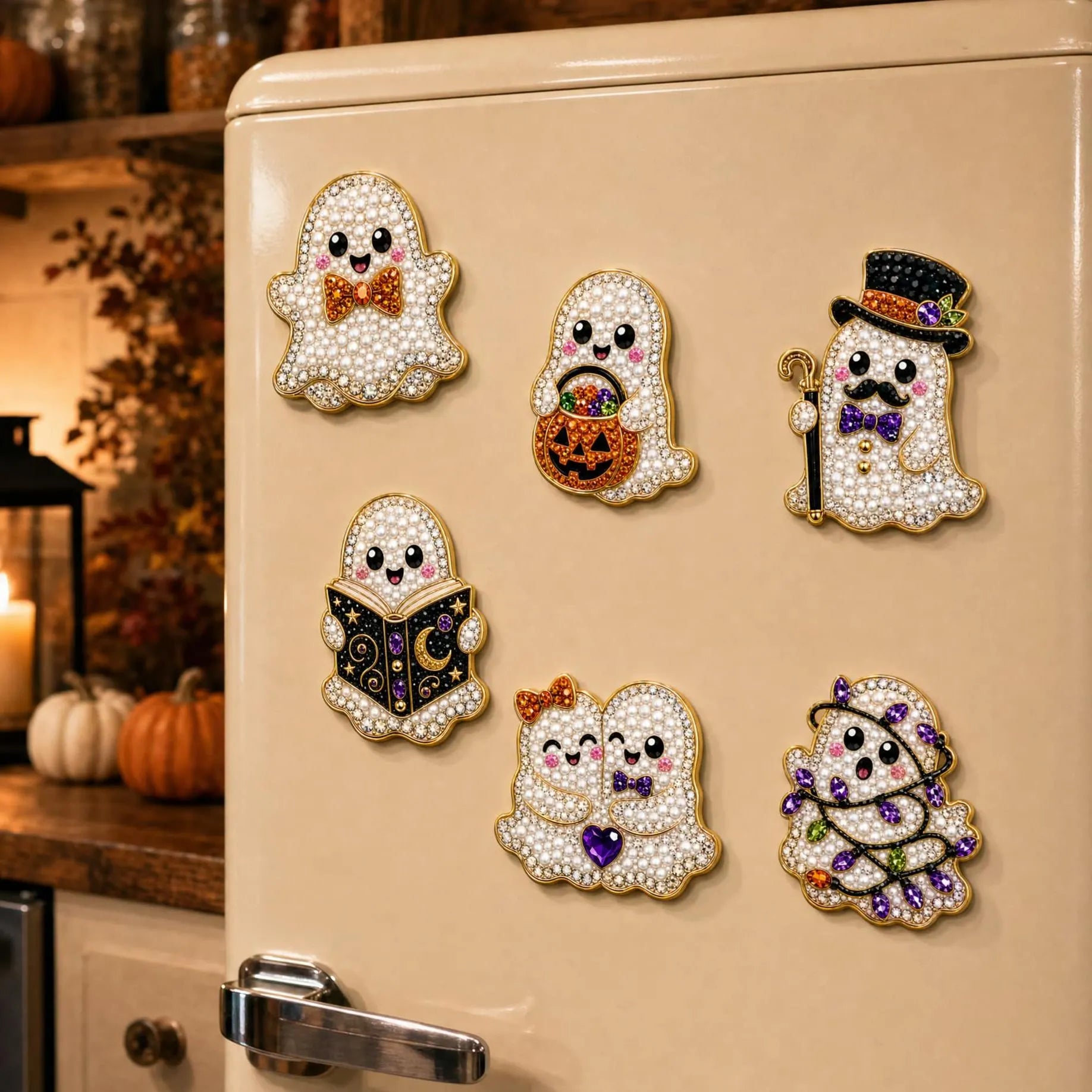 DIY Cute Ghosts Halloween Pearl Art Diamond Painting Fridge Magnet