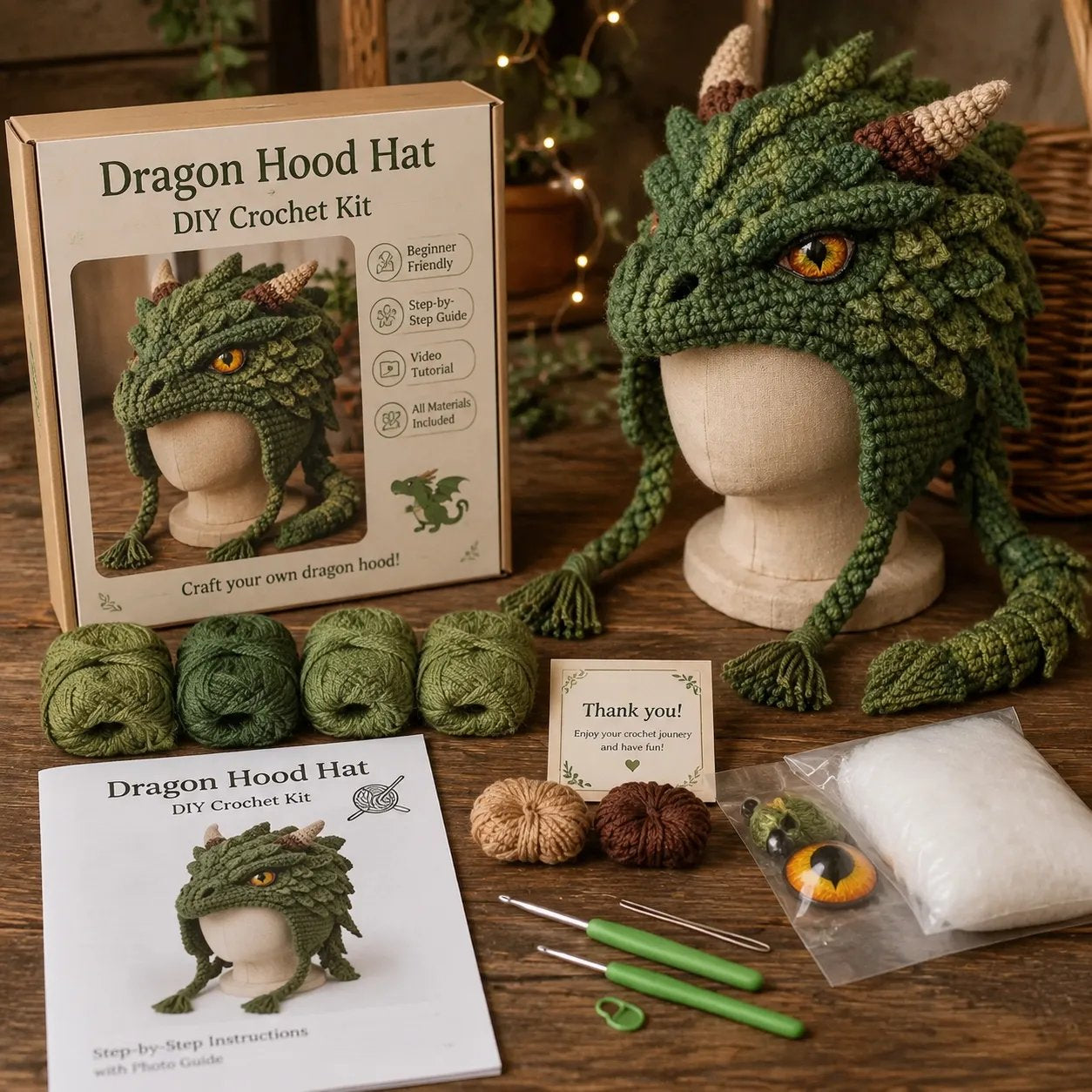 Fantasy Hood Hat DIY Crochet Kit – Create Your Own Magical Wearable Character Hat