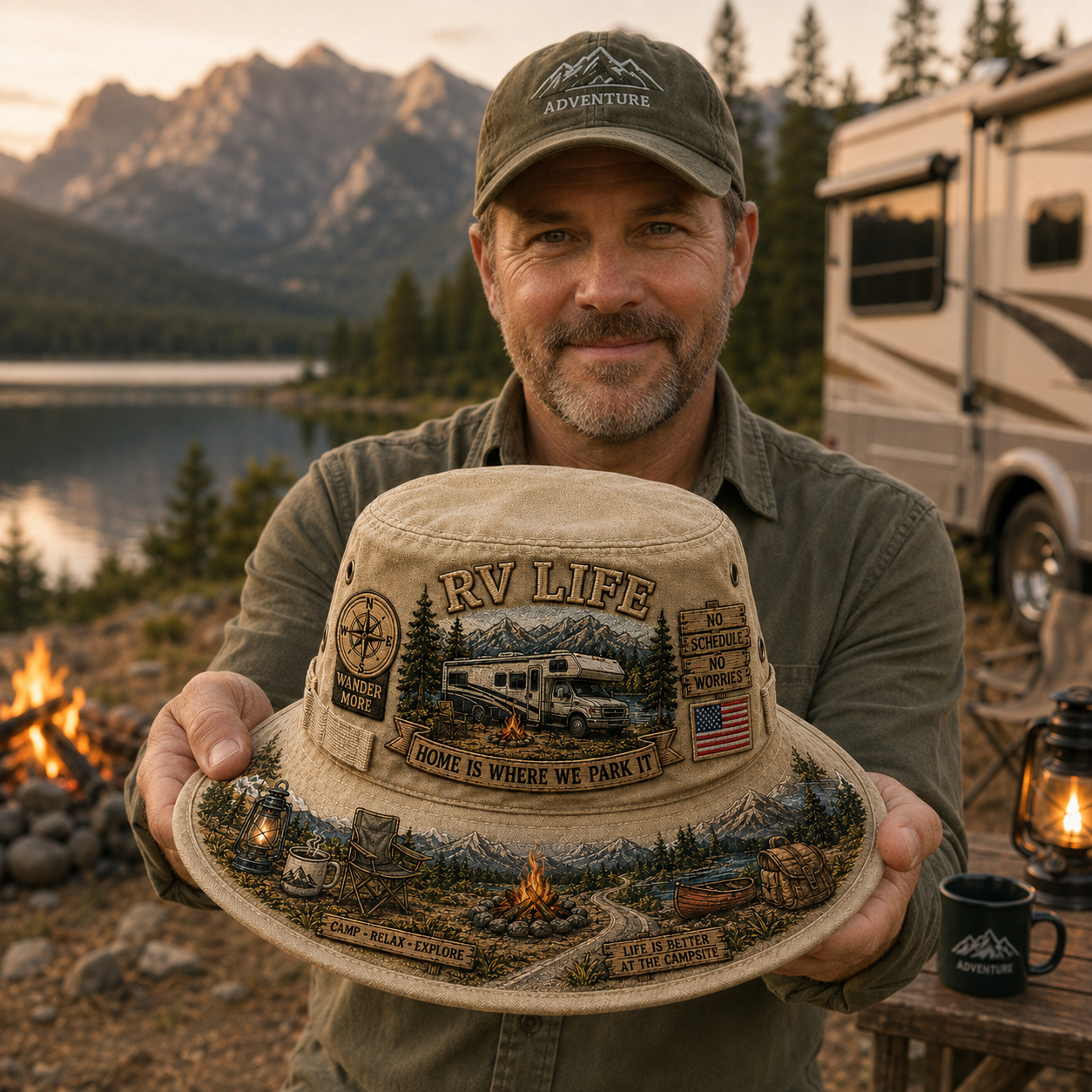 Vintage RV Life Adventure Boonie Hat – Home Is Where We Park It