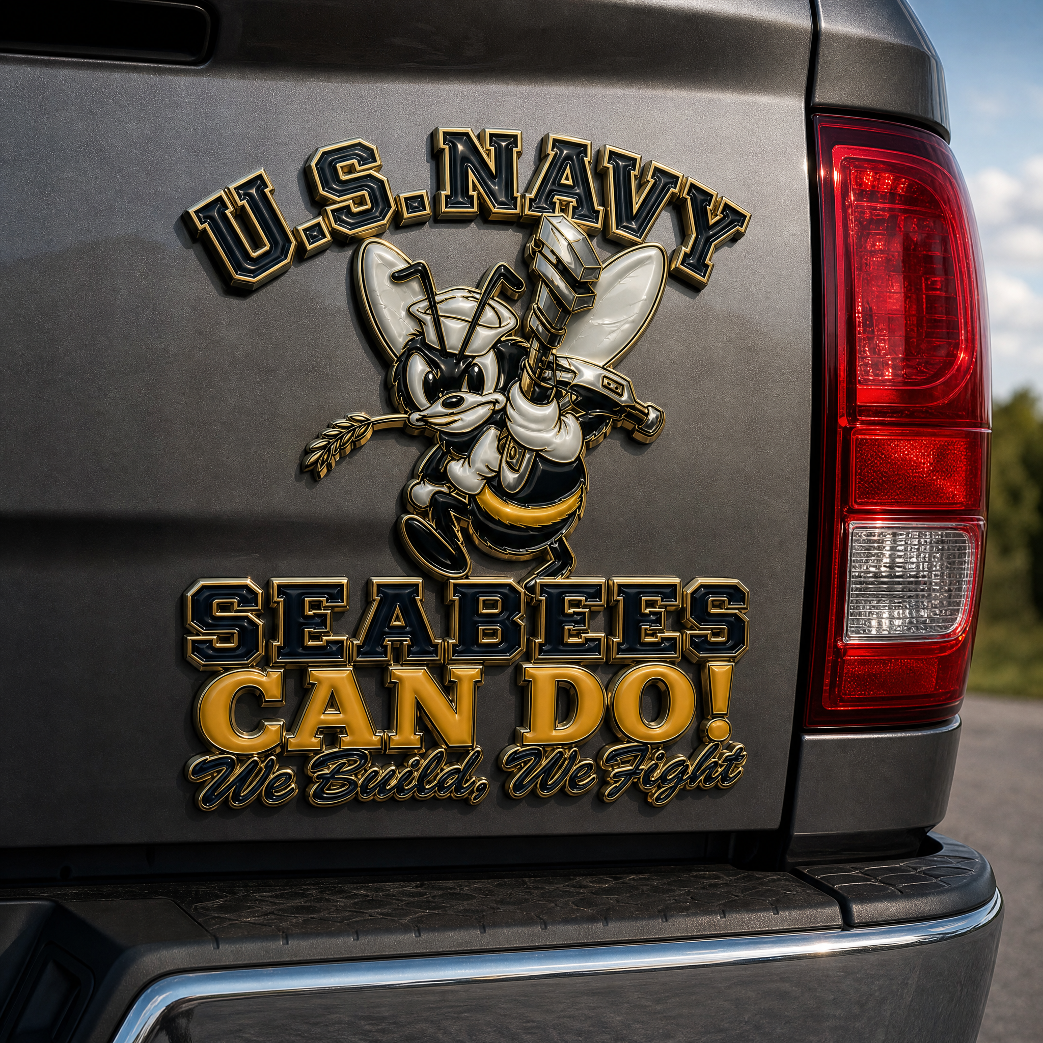 U.S. Navy Seabees Veteran Pride CAN DO! Metal Car Emblem