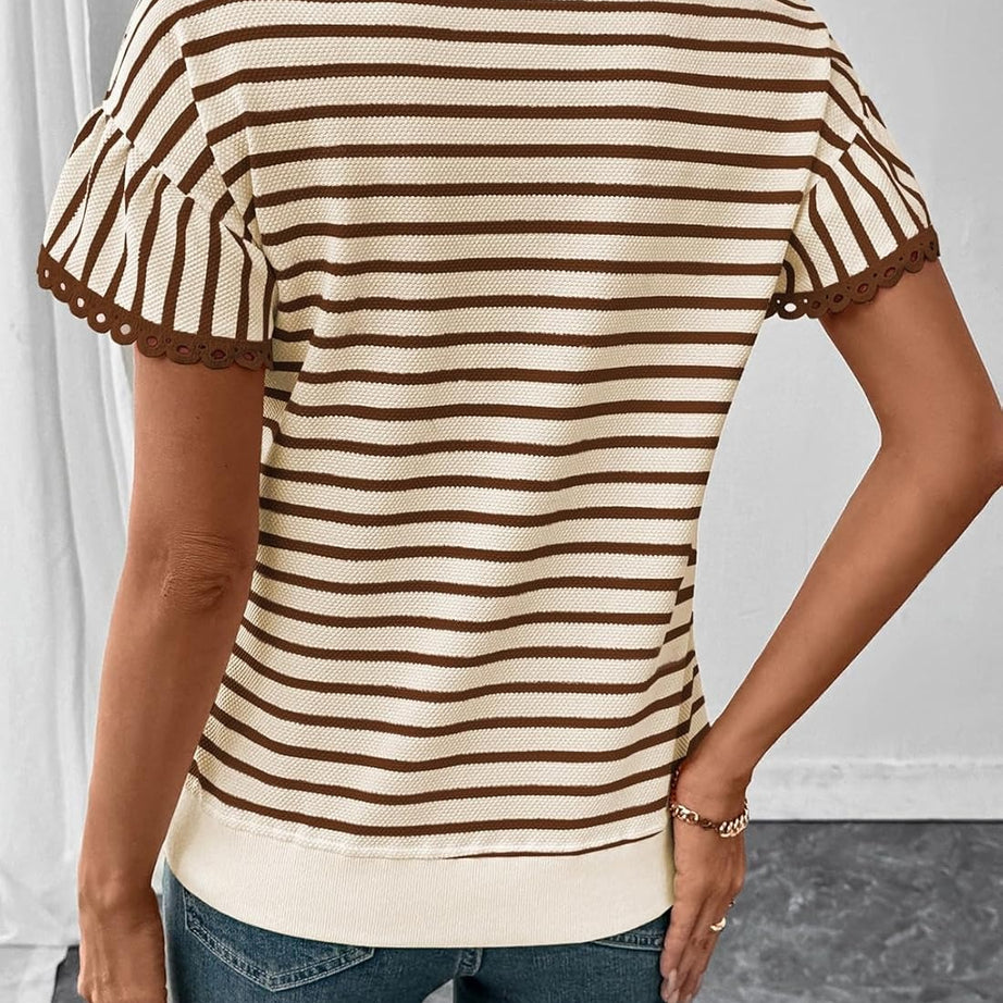 Women Summer Loose Trendy Rib Knit Stripe Shirt