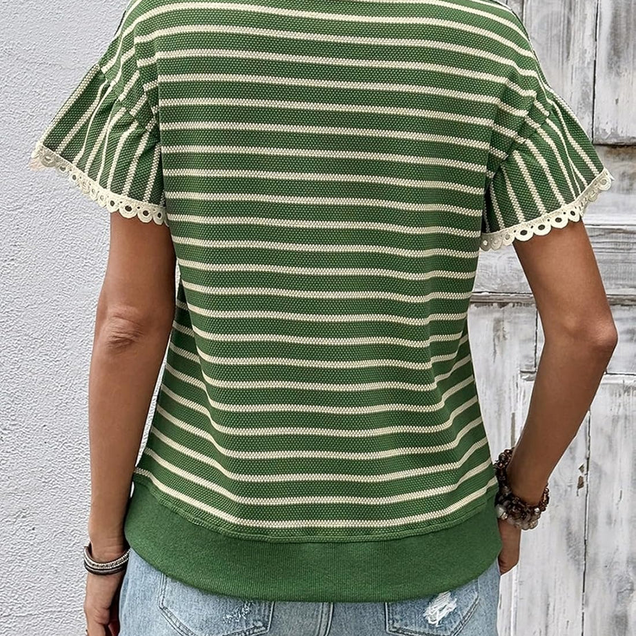 Women Summer Loose Trendy Rib Knit Stripe Shirt