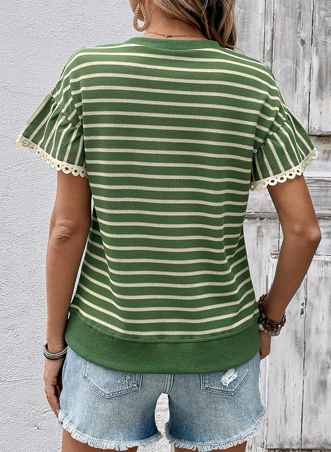Women Summer Loose Trendy Rib Knit Stripe Shirt