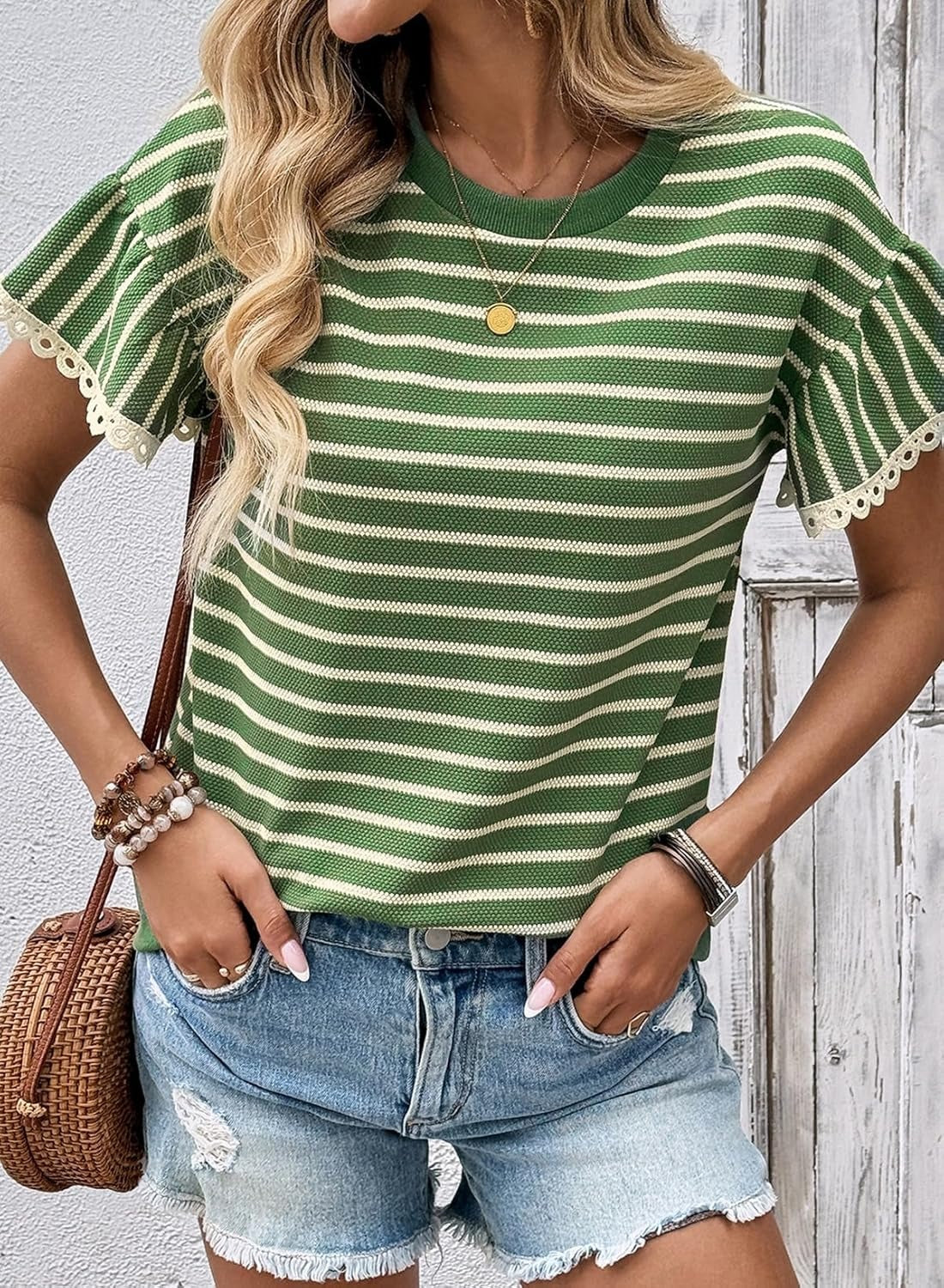 Women Summer Loose Trendy Rib Knit Stripe Shirt