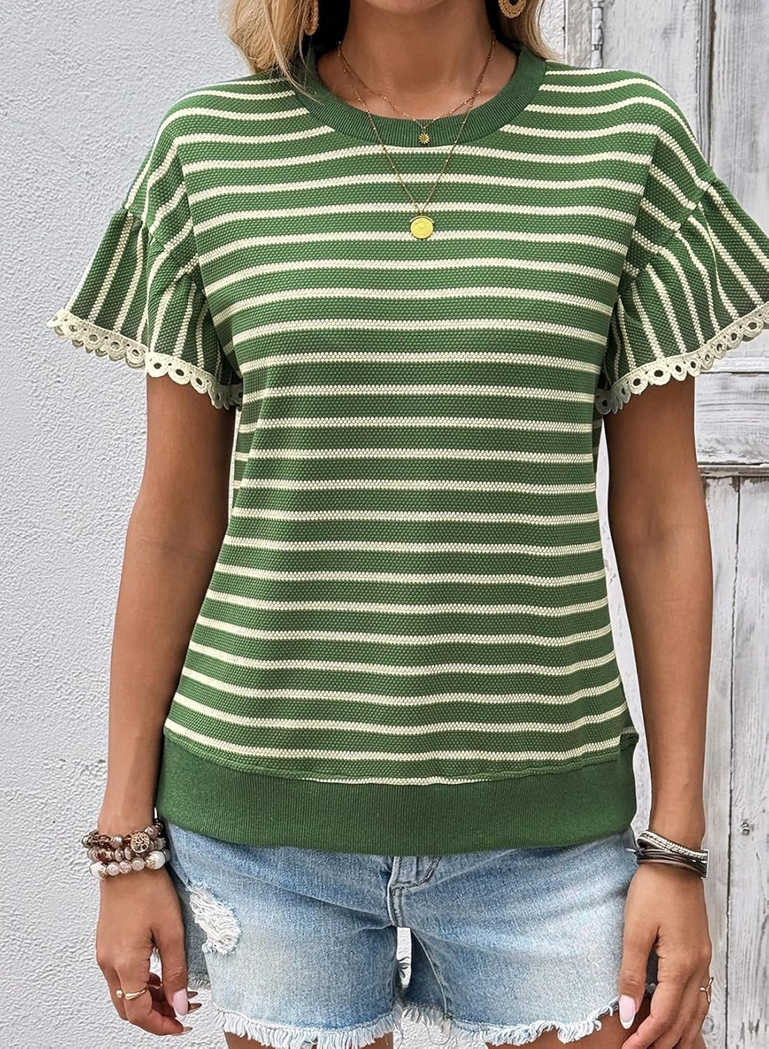 Women Summer Loose Trendy Rib Knit Stripe Shirt