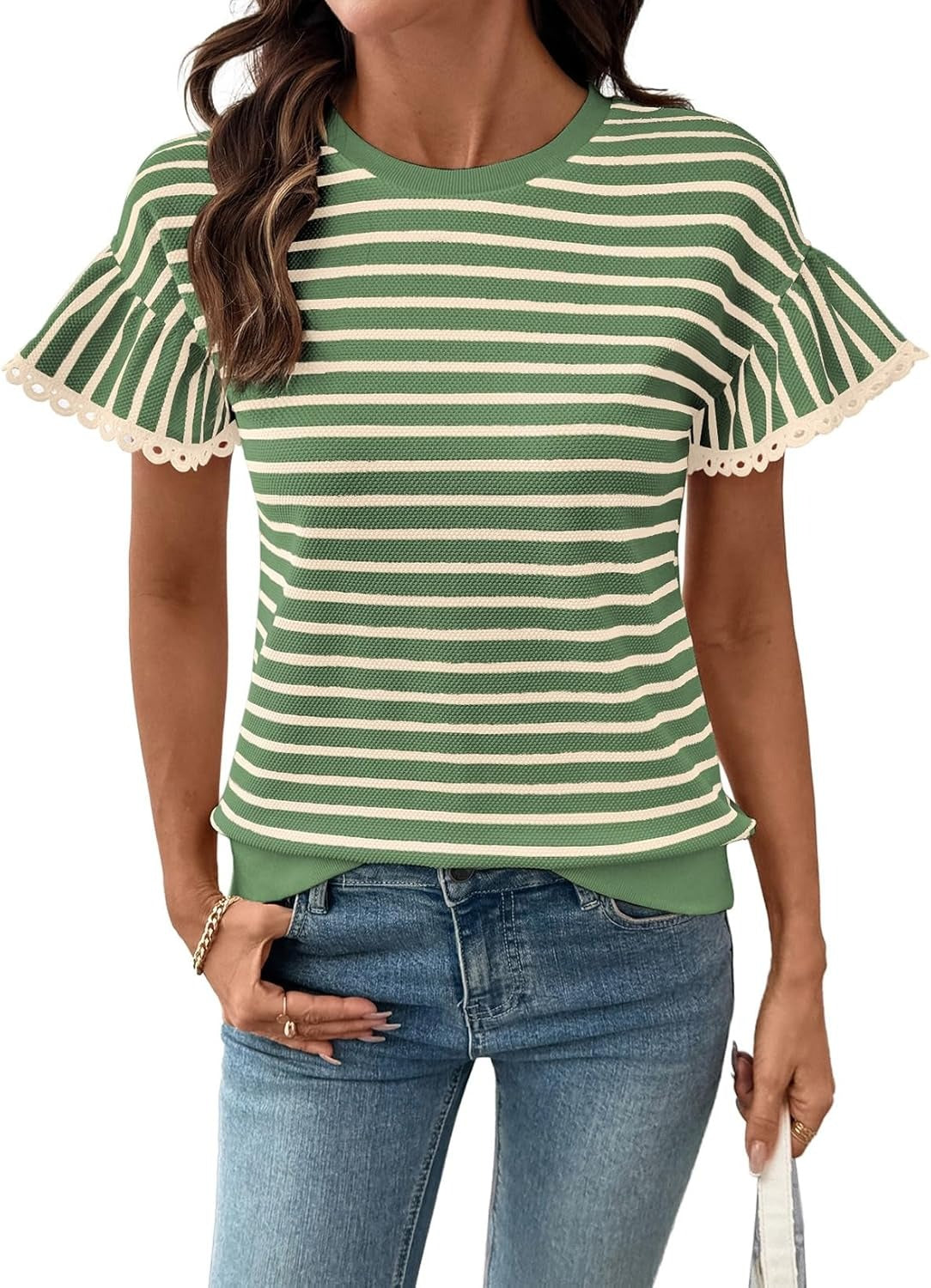 Women Summer Loose Trendy Rib Knit Stripe Shirt