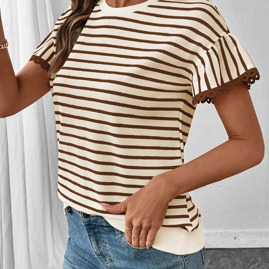 Women Summer Loose Trendy Rib Knit Stripe Shirt