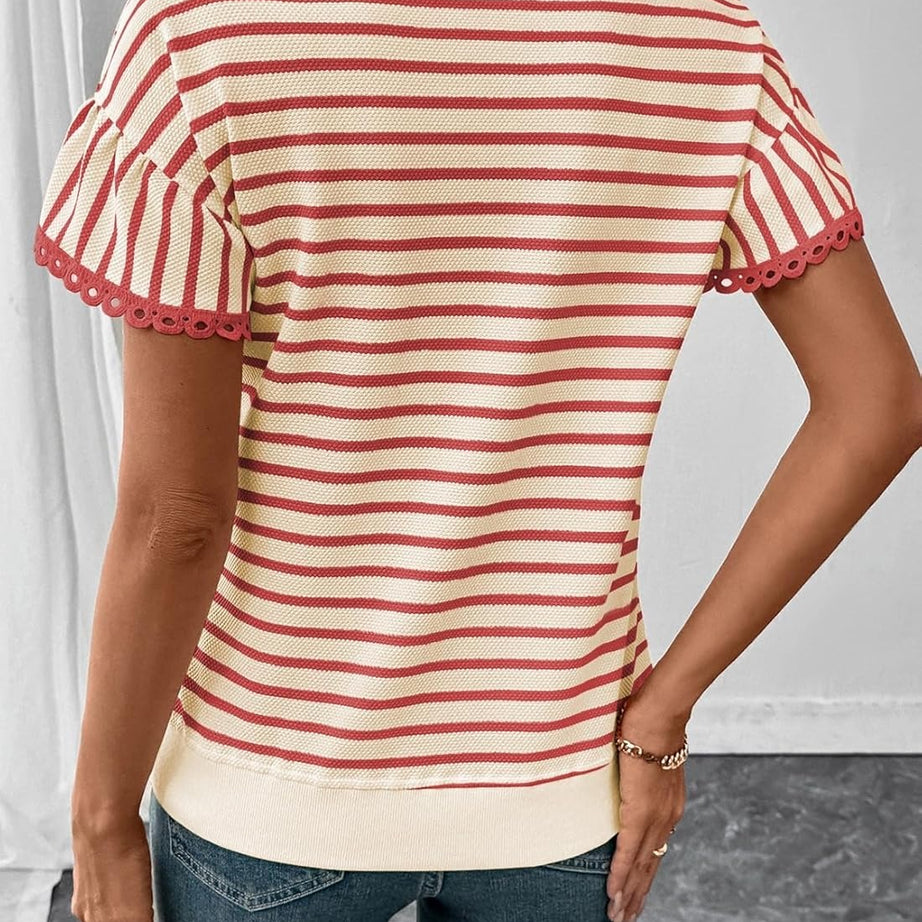 Women Summer Loose Trendy Rib Knit Stripe Shirt