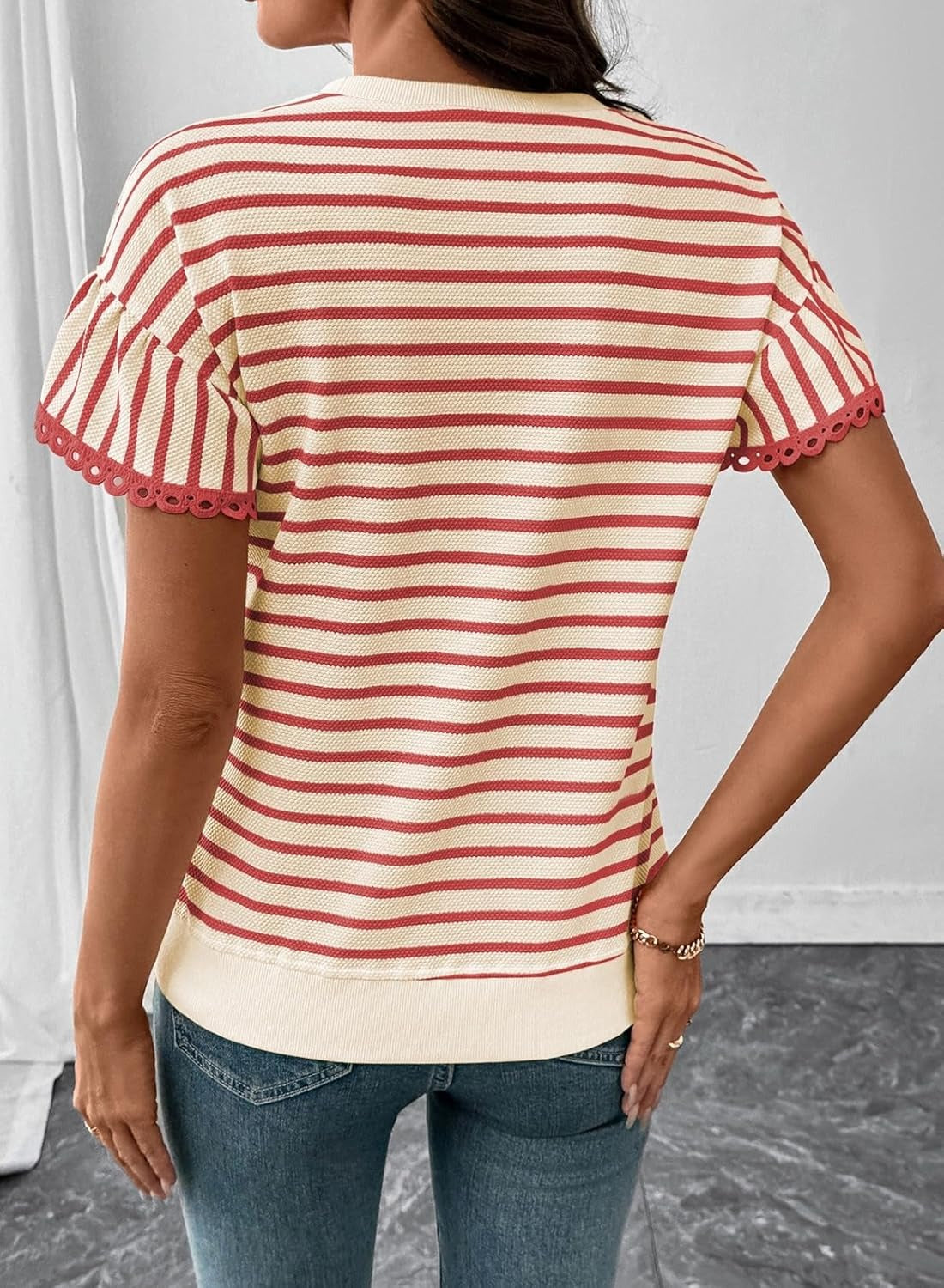 Women Summer Loose Trendy Rib Knit Stripe Shirt