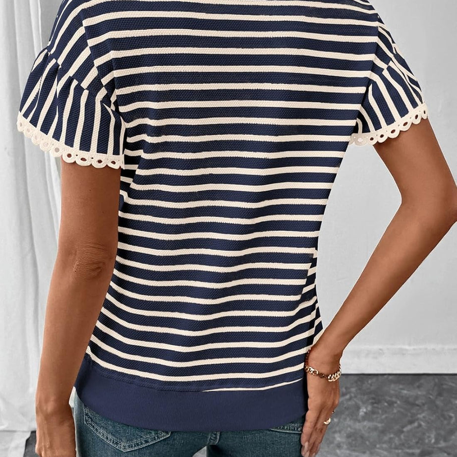 Women Summer Loose Trendy Rib Knit Stripe Shirt