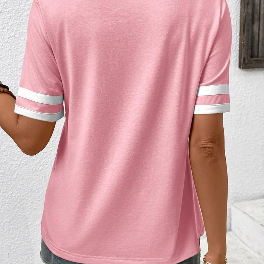 Women's Summer V Neck Colorblock Short Sleeve T-Shirts