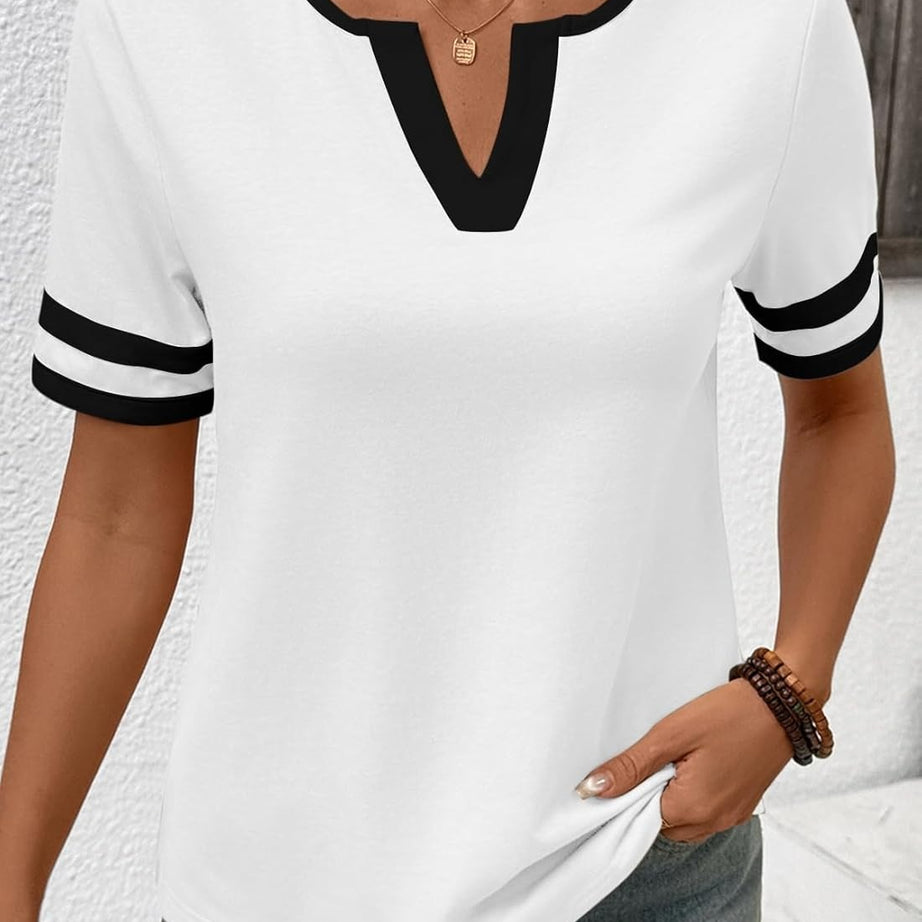 Women's Summer V Neck Colorblock Short Sleeve T-Shirts
