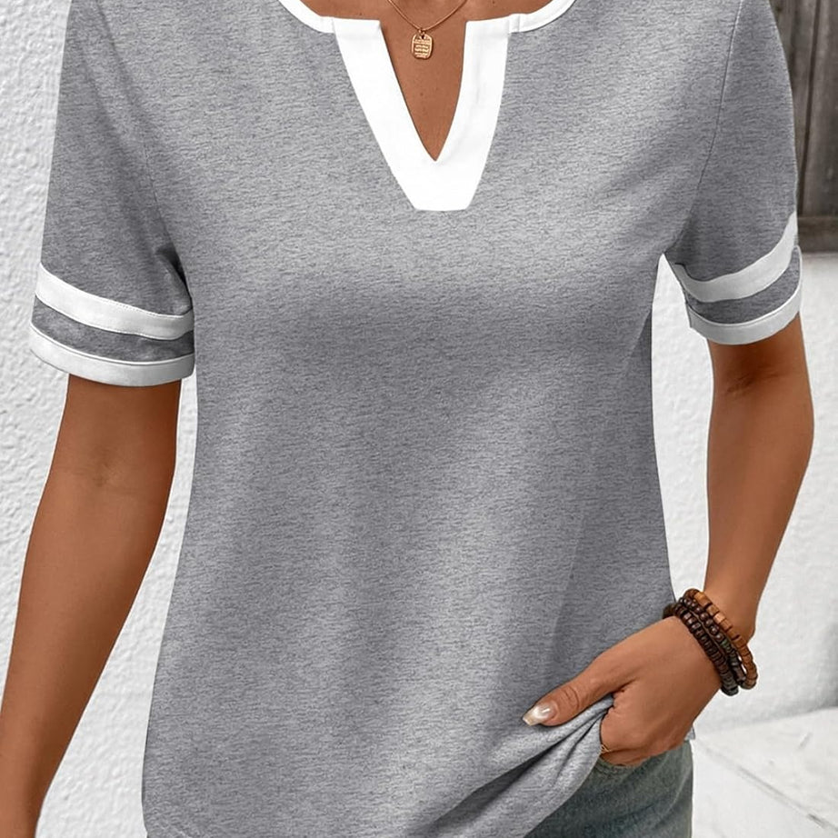 Women's Summer V Neck Colorblock Short Sleeve T-Shirts