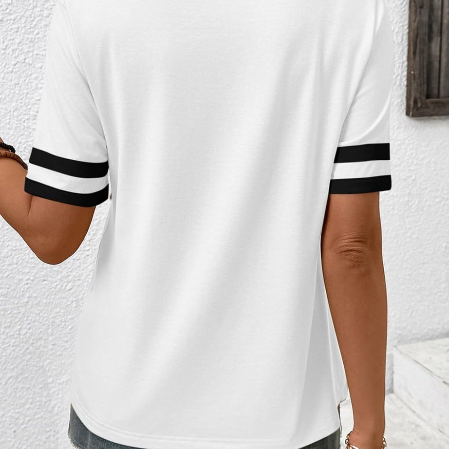 Women's Summer V Neck Colorblock Short Sleeve T-Shirts