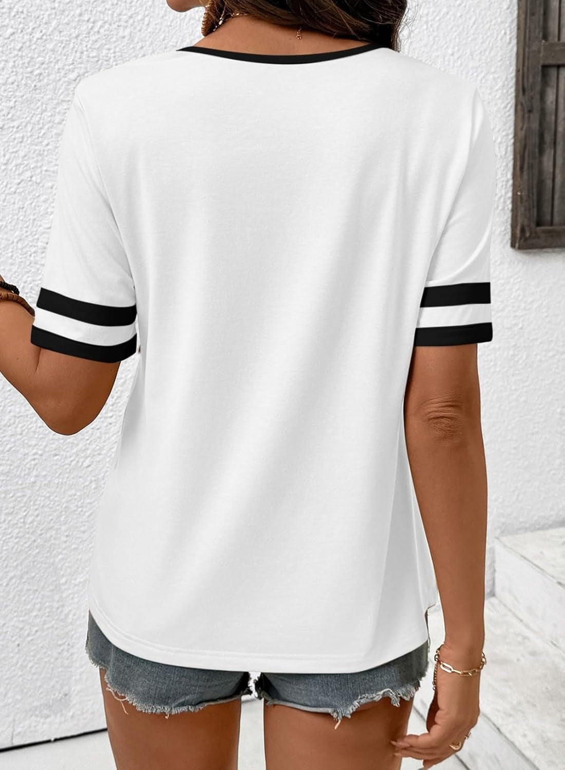 Women's Summer V Neck Colorblock Short Sleeve T-Shirts