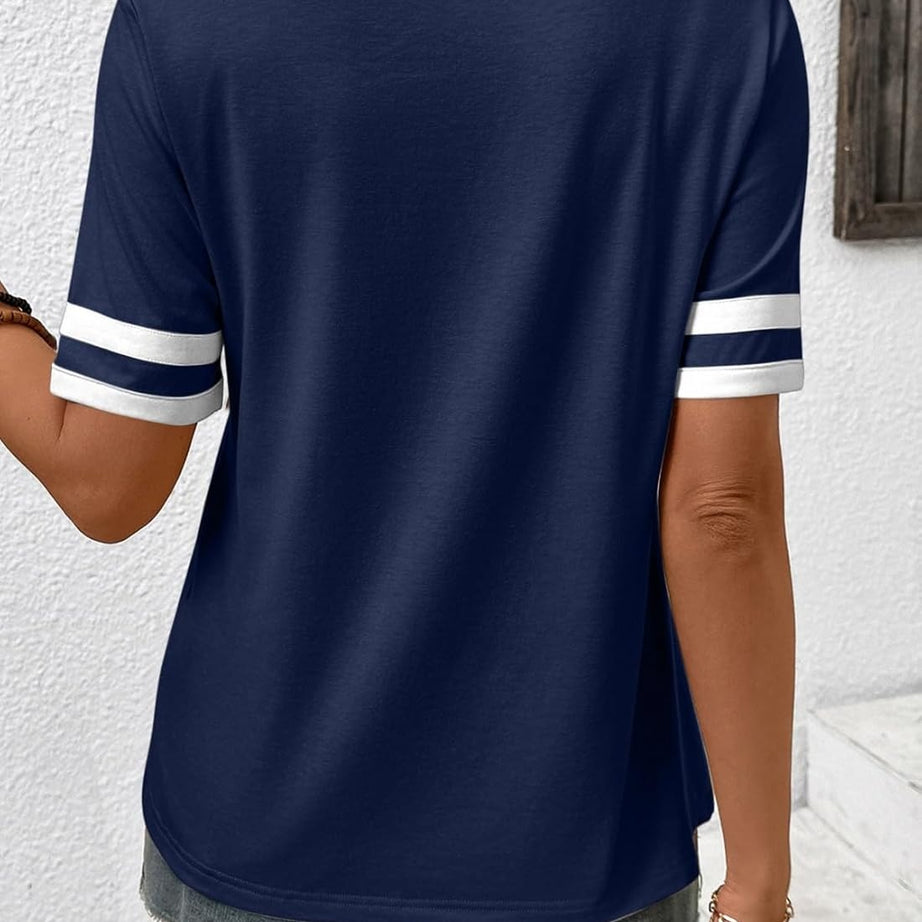 Women's Summer V Neck Colorblock Short Sleeve T-Shirts