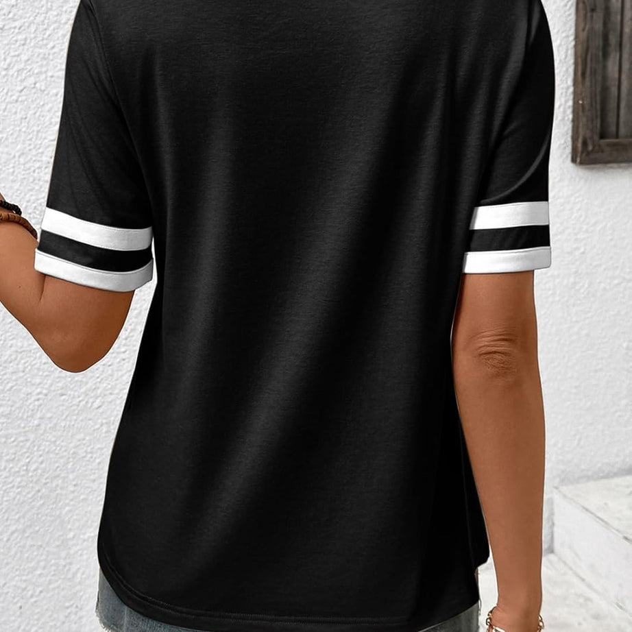 Women's Summer V Neck Colorblock Short Sleeve T-Shirts