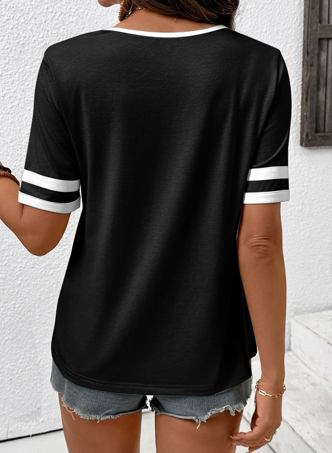 Women's Summer V Neck Colorblock Short Sleeve T-Shirts