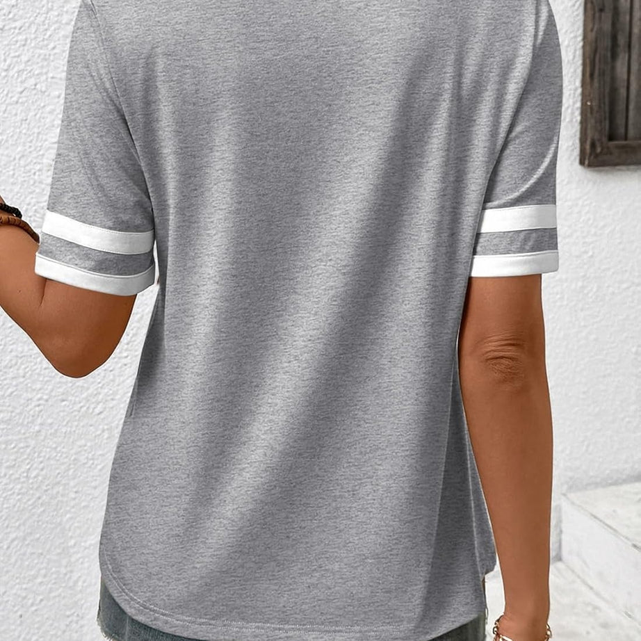 Women's Summer V Neck Colorblock Short Sleeve T-Shirts