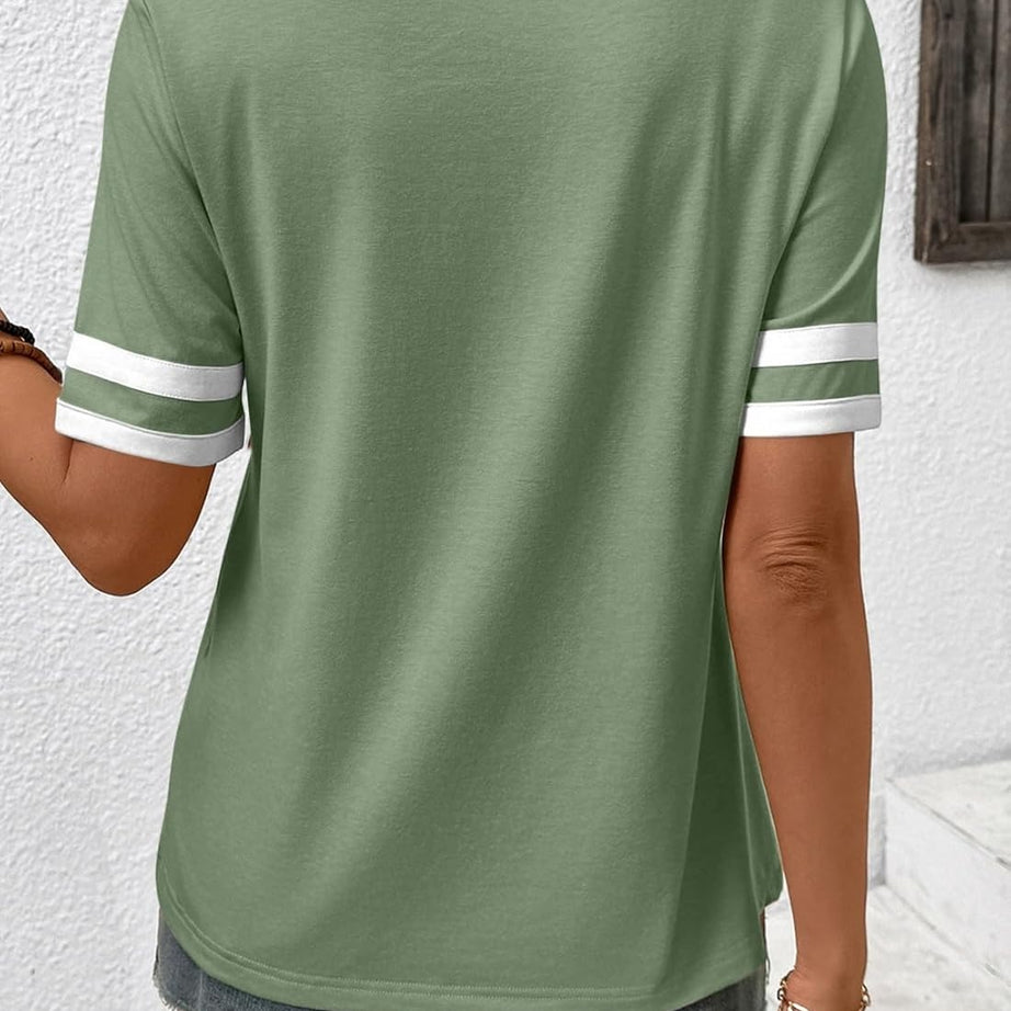 Women's Summer V Neck Colorblock Short Sleeve T-Shirts