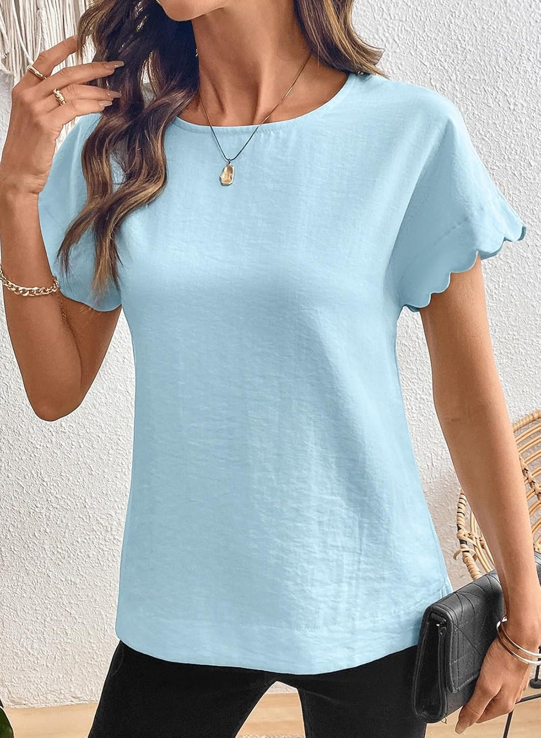 Women Ruffle Sleeve Business Casual Dressy Work Shirts