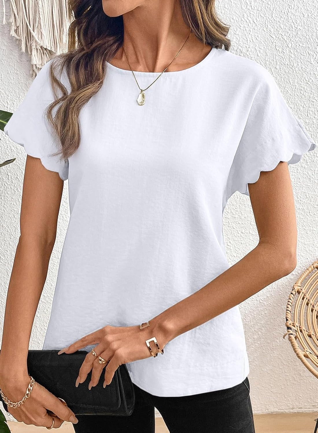 Women Ruffle Sleeve Business Casual Dressy Work Shirts