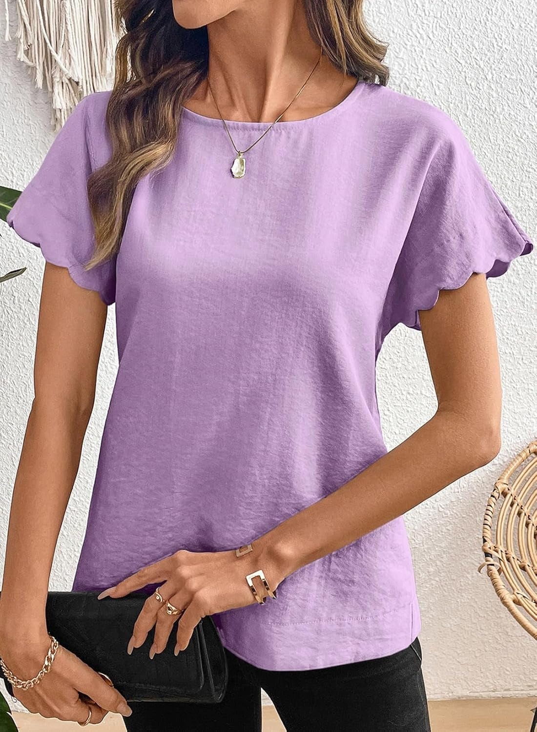 Women Ruffle Sleeve Business Casual Dressy Work Shirts