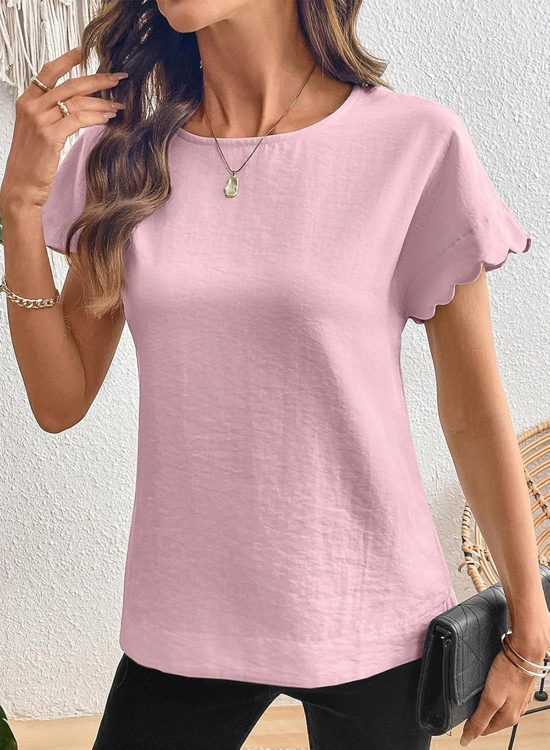 Women Ruffle Sleeve Business Casual Dressy Work Shirts