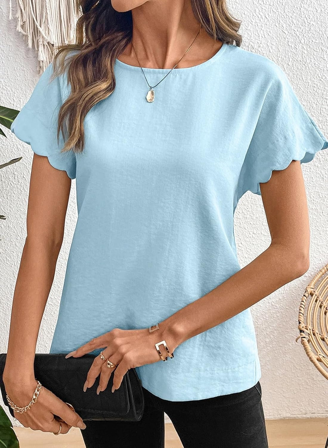 Women Ruffle Sleeve Business Casual Dressy Work Shirts