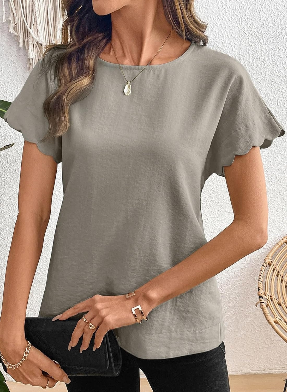 Women Ruffle Sleeve Business Casual Dressy Work Shirts