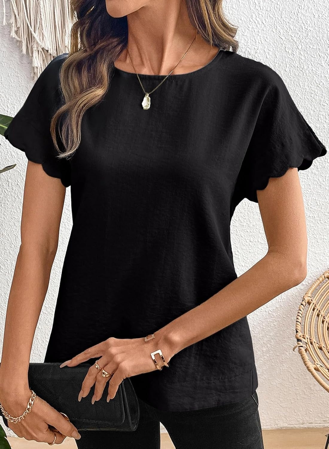 Women Ruffle Sleeve Business Casual Dressy Work Shirts