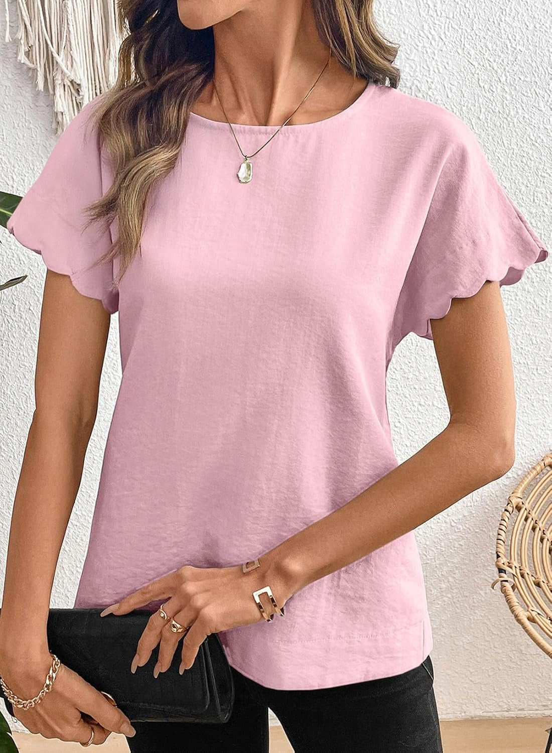 Women Ruffle Sleeve Business Casual Dressy Work Shirts