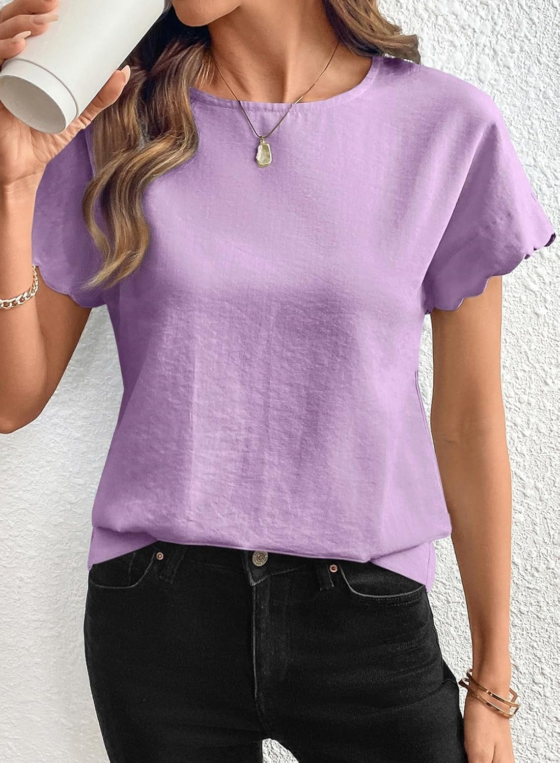 Women Ruffle Sleeve Business Casual Dressy Work Shirts
