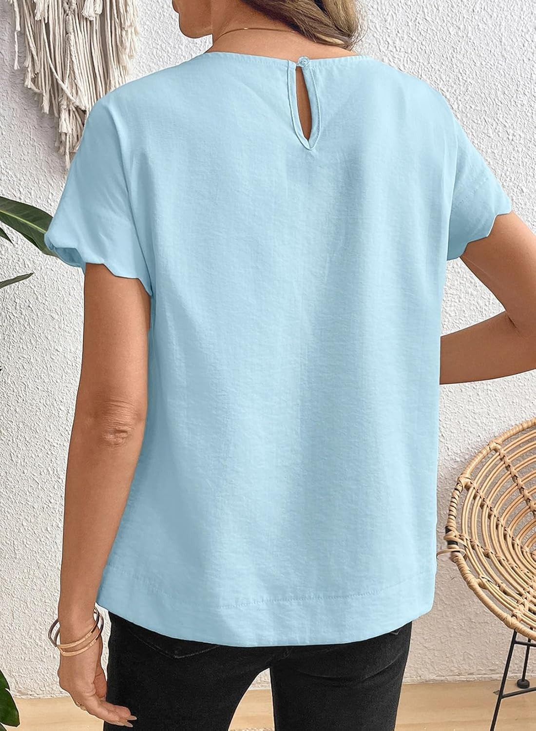 Women Ruffle Sleeve Business Casual Dressy Work Shirts