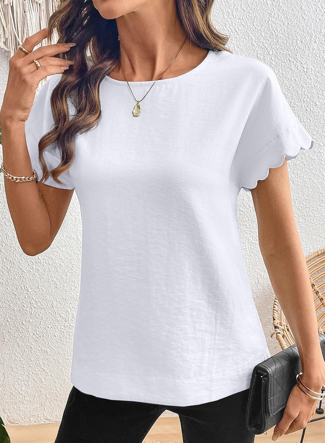 Women Ruffle Sleeve Business Casual Dressy Work Shirts