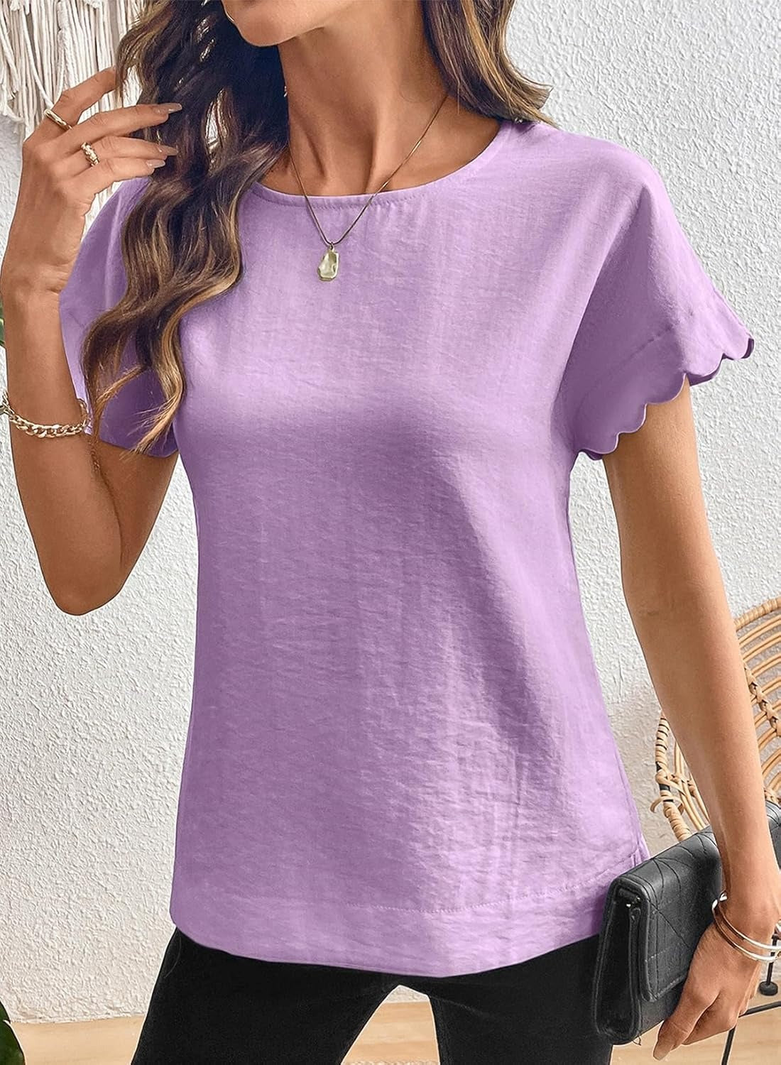 Women Ruffle Sleeve Business Casual Dressy Work Shirts