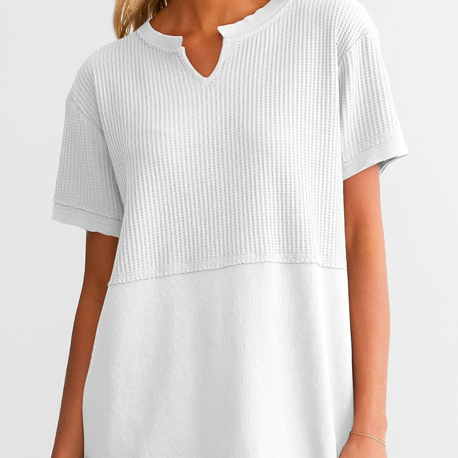 Womens Casual V Neck Waffle Sleeve T Shirts