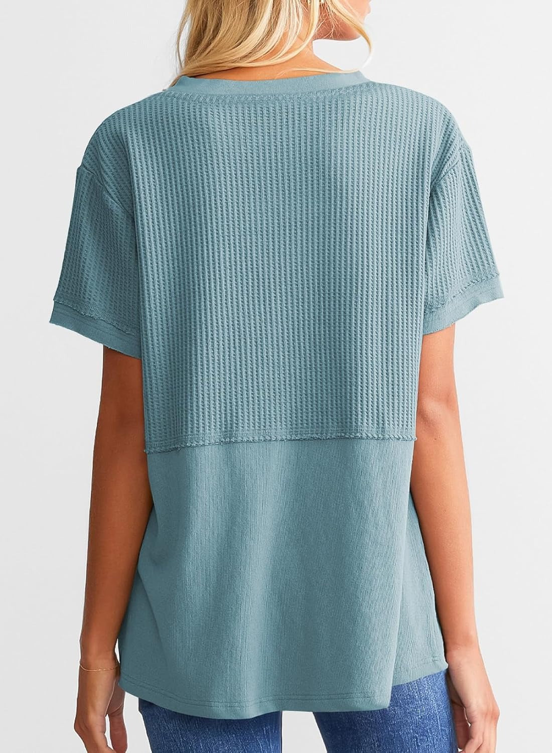 Womens Casual V Neck Waffle Sleeve T Shirts