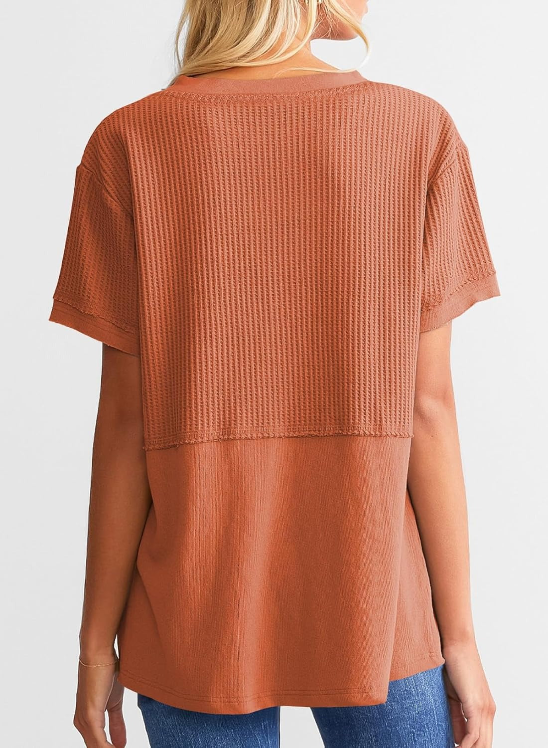 Womens Casual V Neck Waffle Sleeve T Shirts