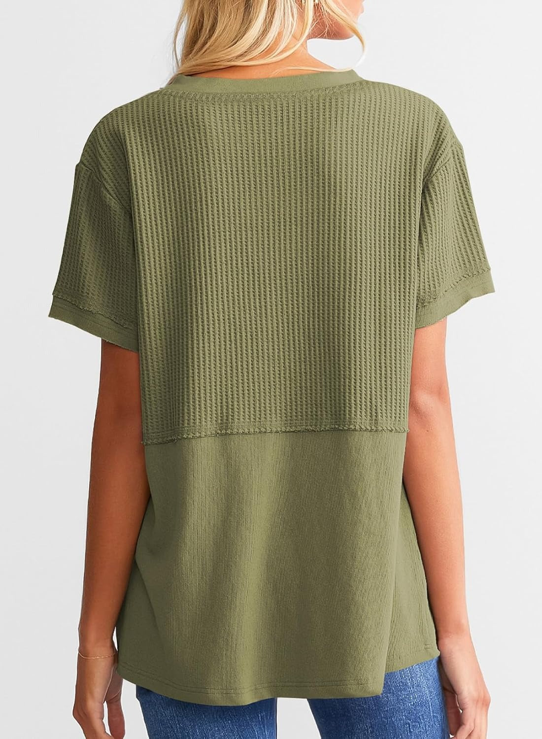 Womens Casual V Neck Waffle Sleeve T Shirts