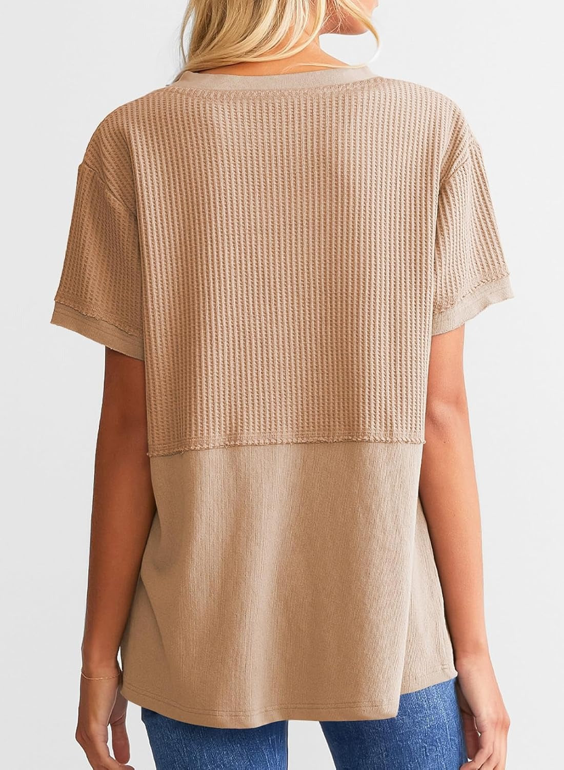 Womens Casual V Neck Waffle Sleeve T Shirts