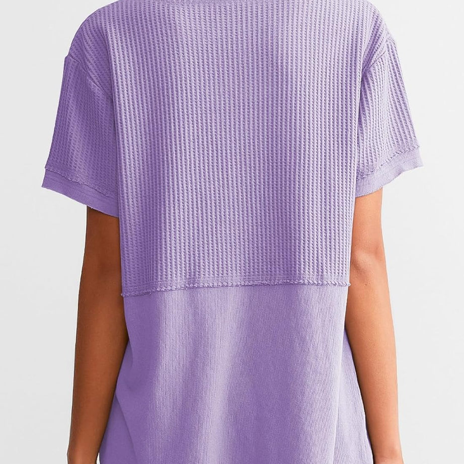 Womens Casual V Neck Waffle Sleeve T Shirts