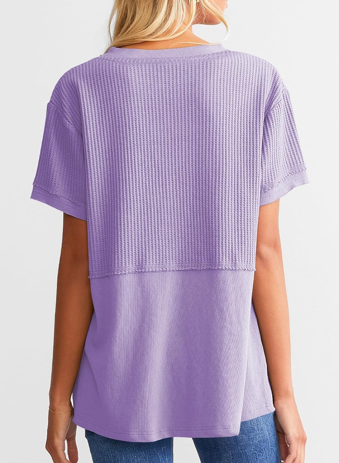 Womens Casual V Neck Waffle Sleeve T Shirts