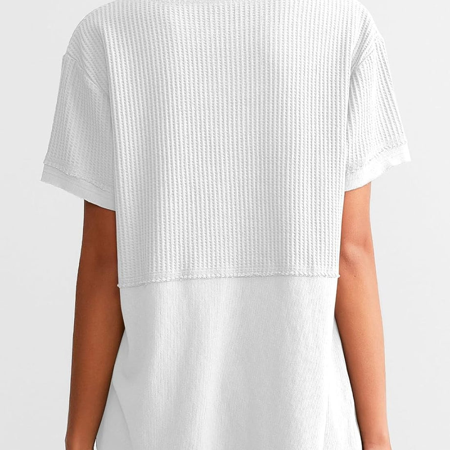 Womens Casual V Neck Waffle Sleeve T Shirts