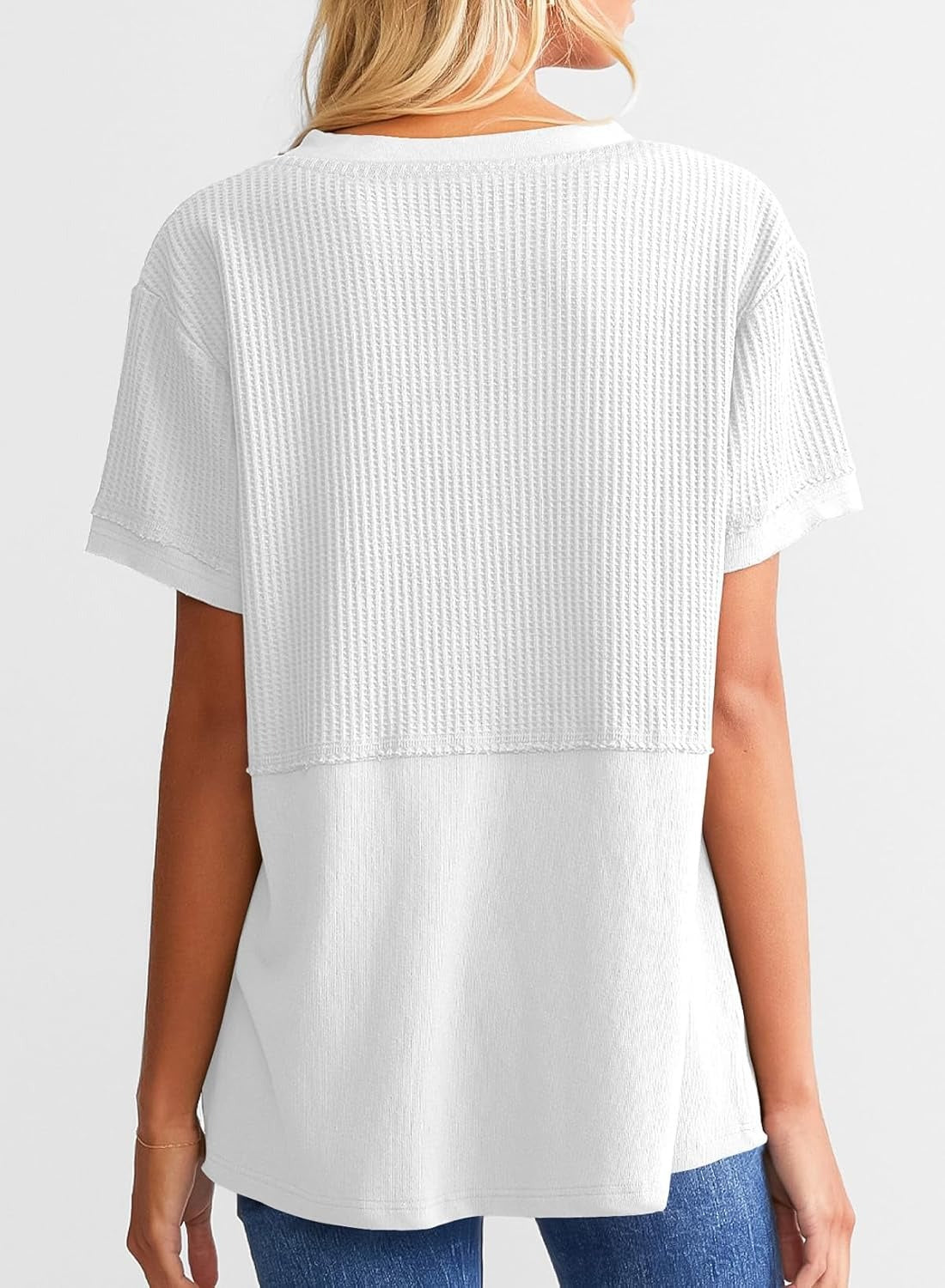 Womens Casual V Neck Waffle Sleeve T Shirts