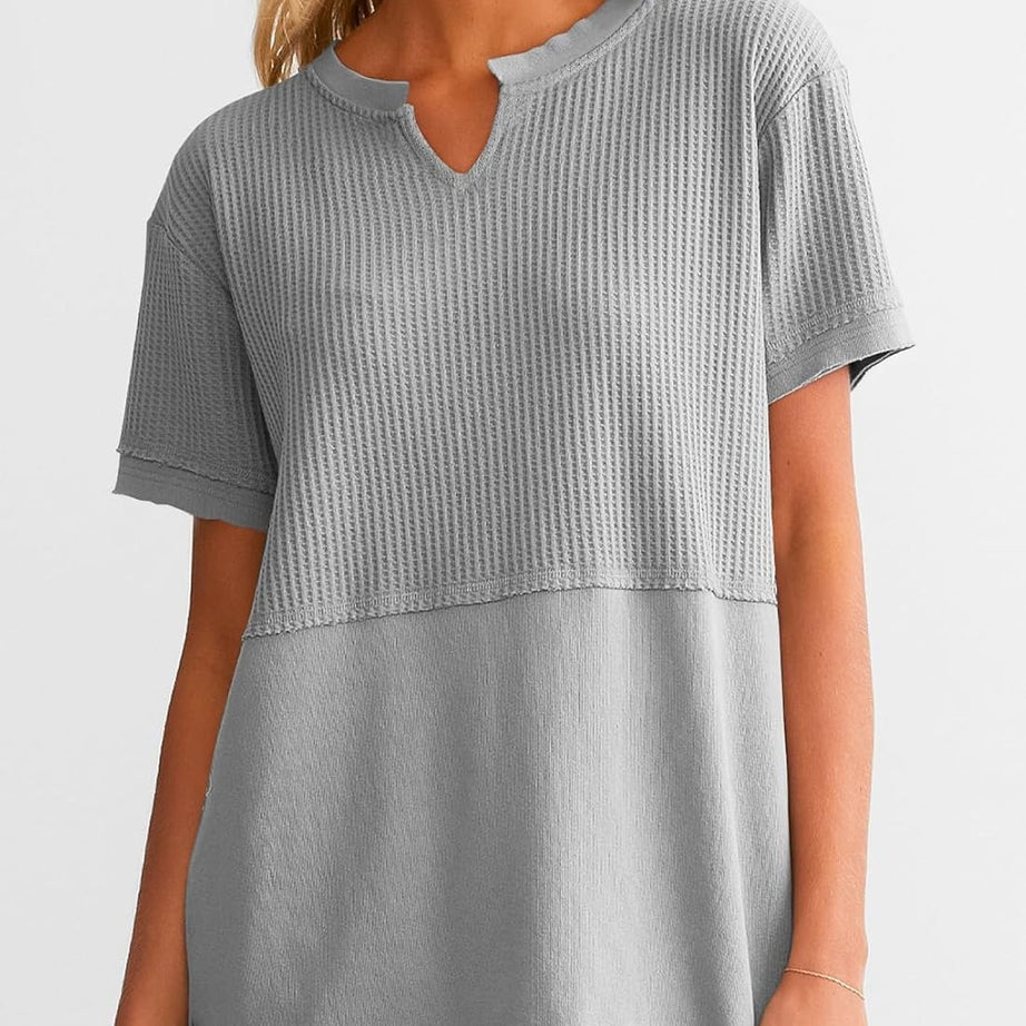 Womens Casual V Neck Waffle Sleeve T Shirts