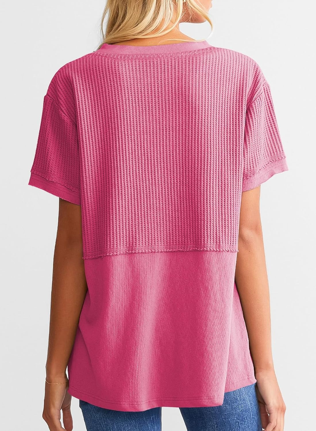 Womens Casual V Neck Waffle Sleeve T Shirts