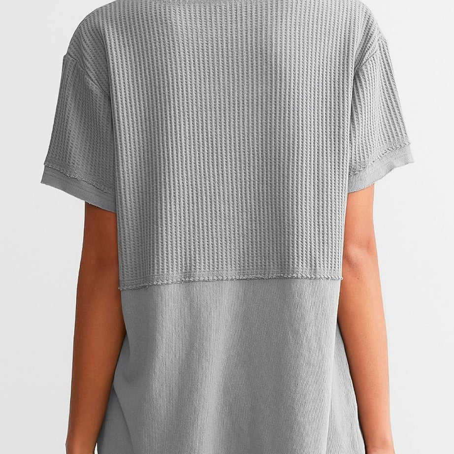 Womens Casual V Neck Waffle Sleeve T Shirts